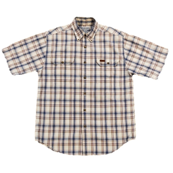CARHARTT Tan & Blue Plaid Button-Up Work Shirt - Picture 1 of 9